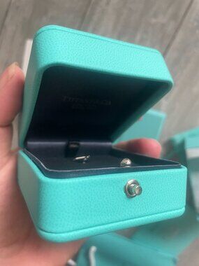 New Tiffany Logo Vegan Leather Teal BRACELET/Ring Box W/ Button + white ribbon